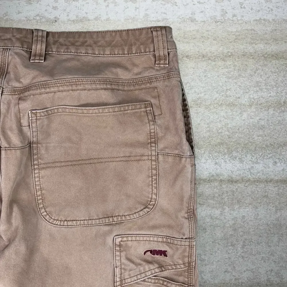 Vintage 90s Mountain Khakis Carpenter Pants 38x30 Slim Tan Canvas Double Knees - Picture 3 of 4